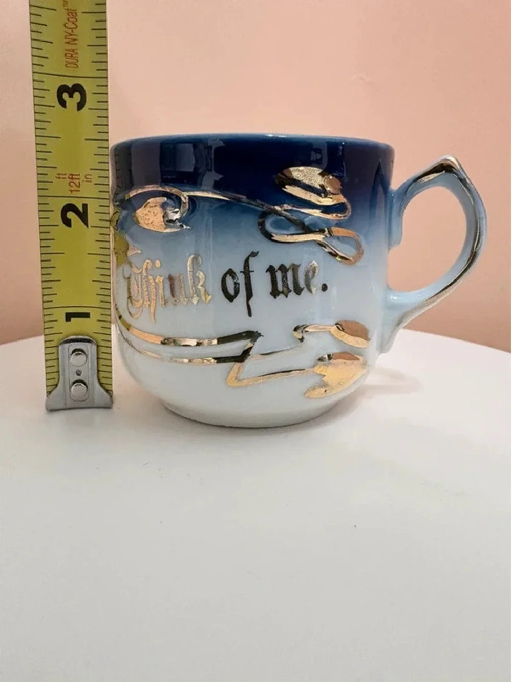 Antique German Victorian Motto Shaving Mug Think of Me Gold Gilt Porcelain